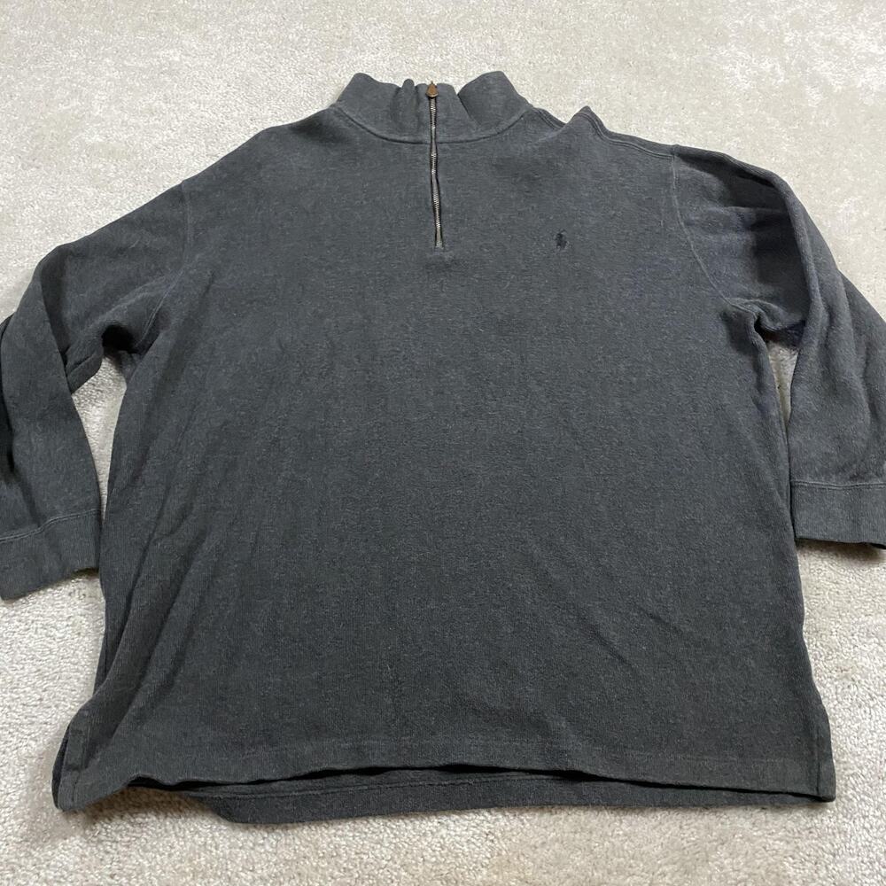 Polo Ralph Lauren Sweater Mens 2XB Gray Quarterโ Zip Mock Neck Cotton Knit Pony